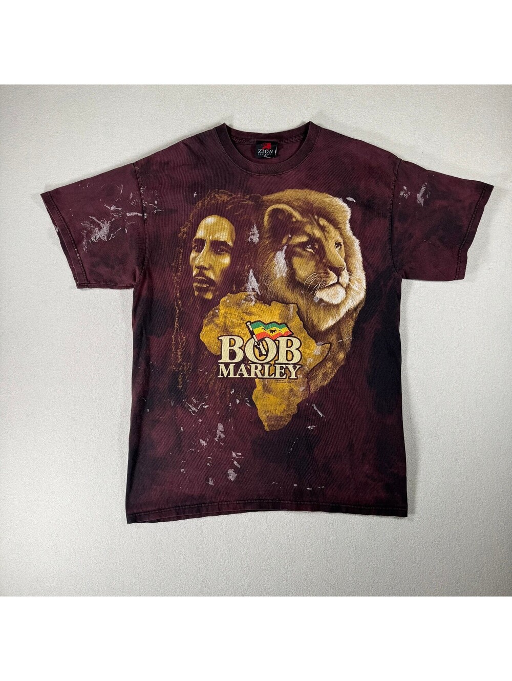 Vintage Zion Bob Marley Lion Graphic Acid Dye T-Shirt Sz XL Oversized